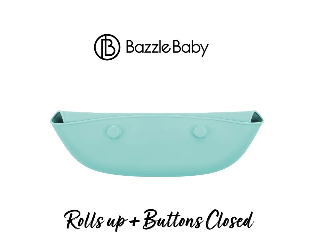 2 - pack of silicone baby bibs with food catching pocket in mint & grey.