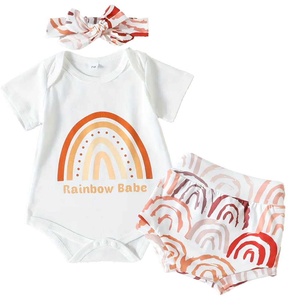 Rainbow Babe Onesie + Shorts + Headband Set