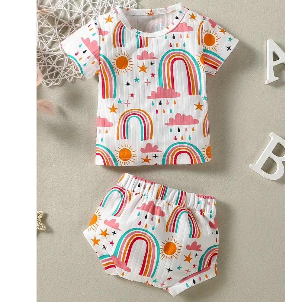Rainbow Graphic Tee + Shorts Set