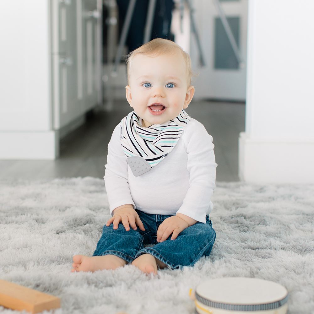  4 - Pack Baby Bandana Drool Bibs with Silicone Teether Attached - Cotton and Fleece 
