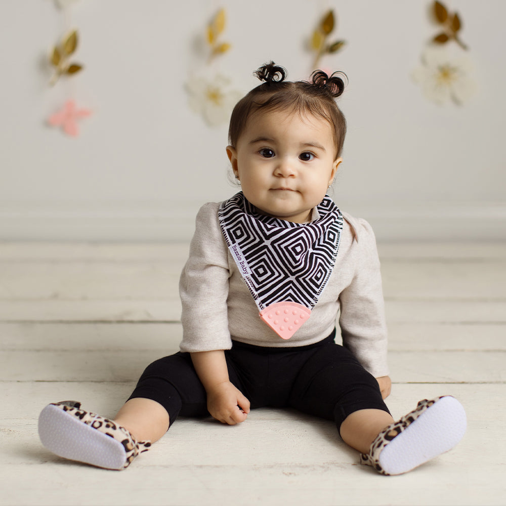 4 - Pack Baby Bandana Drool Bibs with Silicone Teether Attached - Cotton and Fleece 