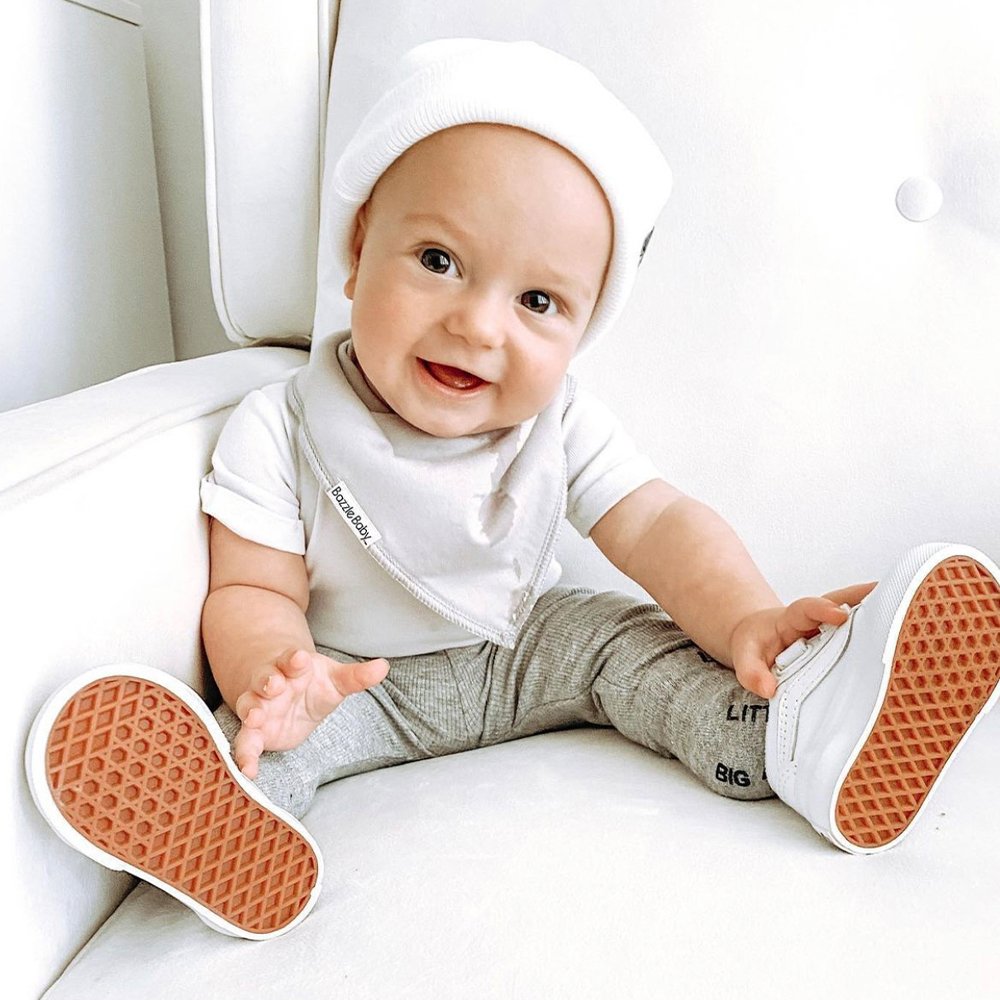 Bazzle Baby bandana bibs in black, grey and white.