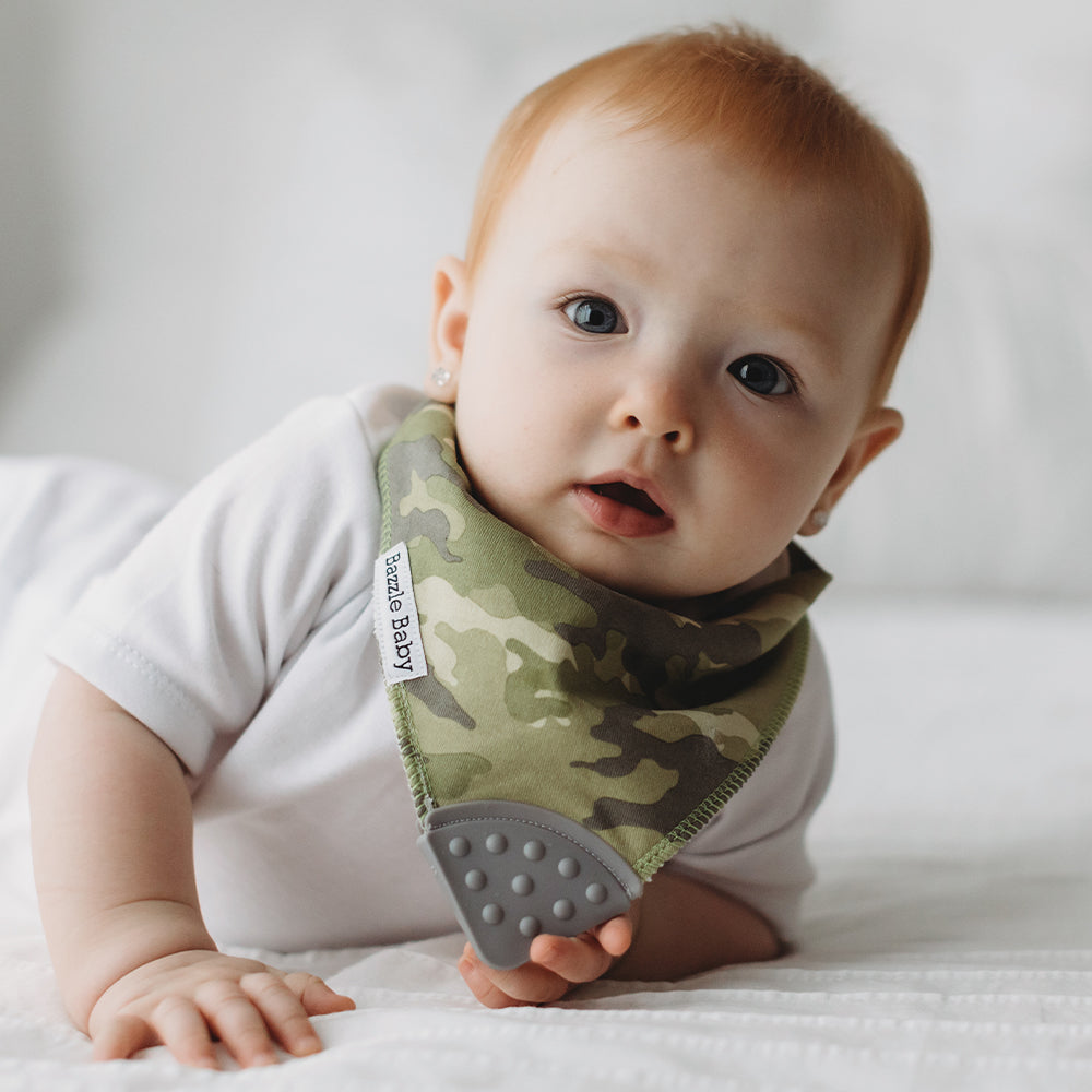 4 - Pack Baby Bandana Drool Bibs with Silicone Teether Attached - Cotton and Fleece 
