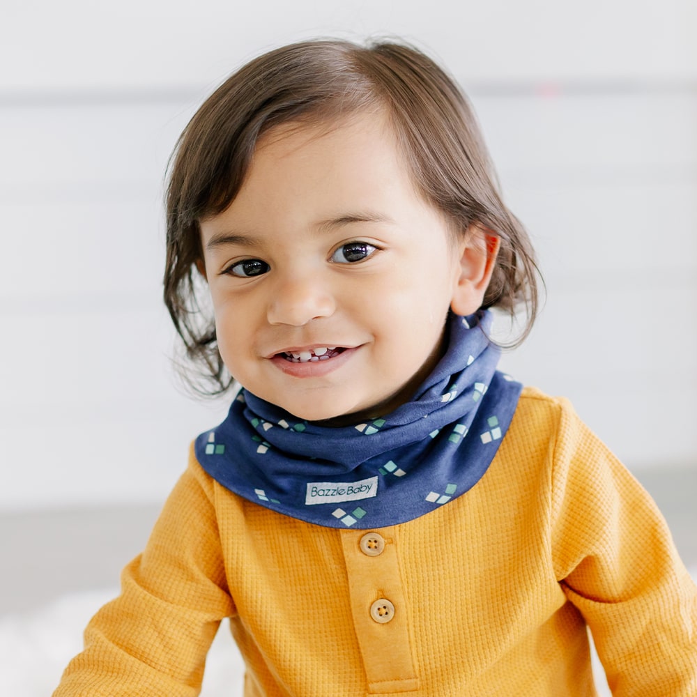 Navy and stripes baby infinity style scarf drool bib. 